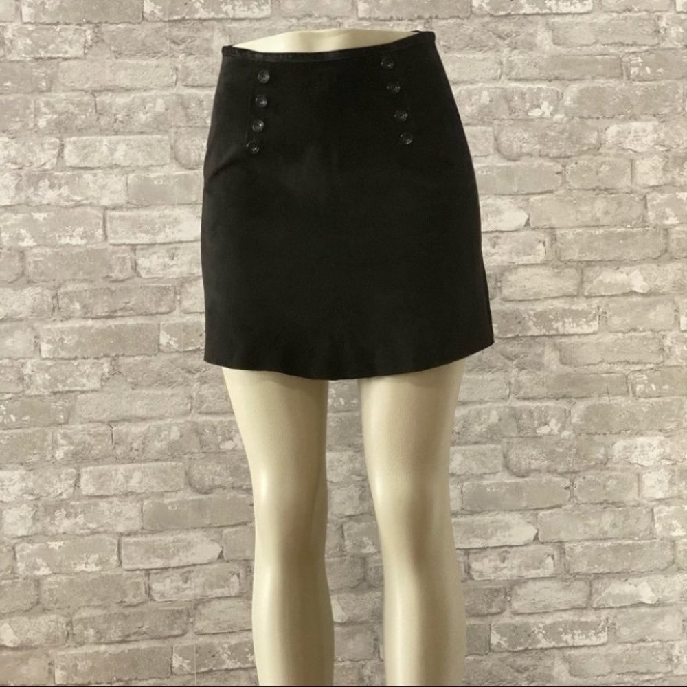 NWOT Black Suede Mini Skirt with Button Details